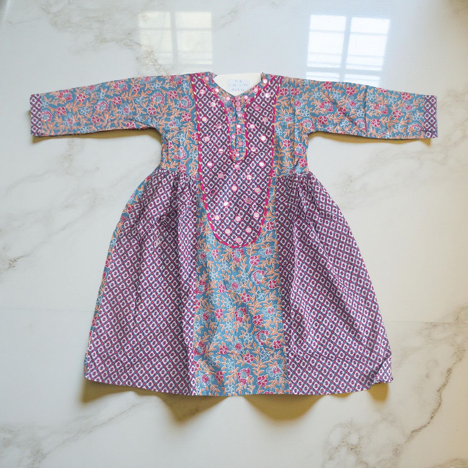 2-3  Year Suf Printed Cotton Dress 30'' Long Jalabiya