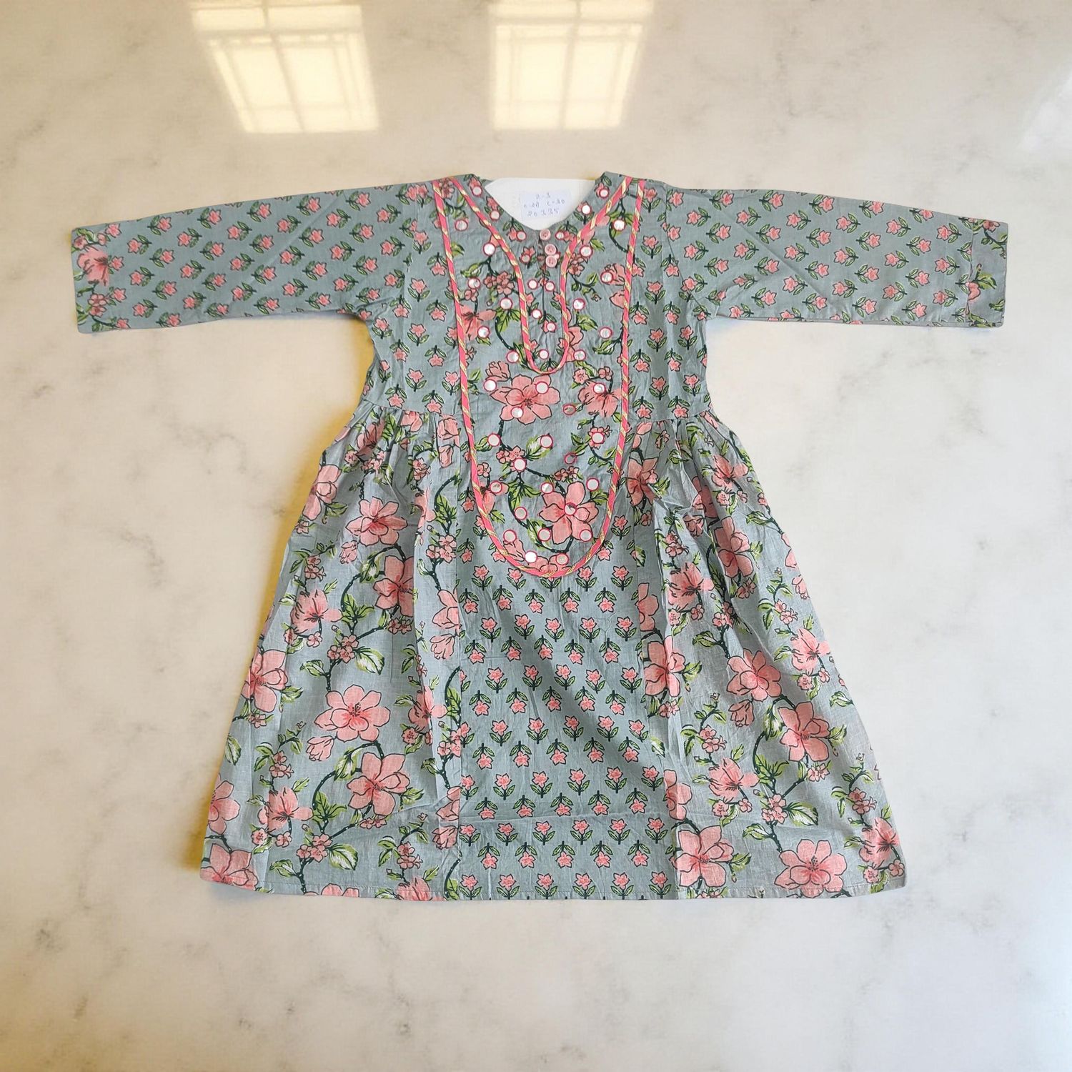 2-3  Year Suf Printed Cotton Dress 30'' Long Jalabiya