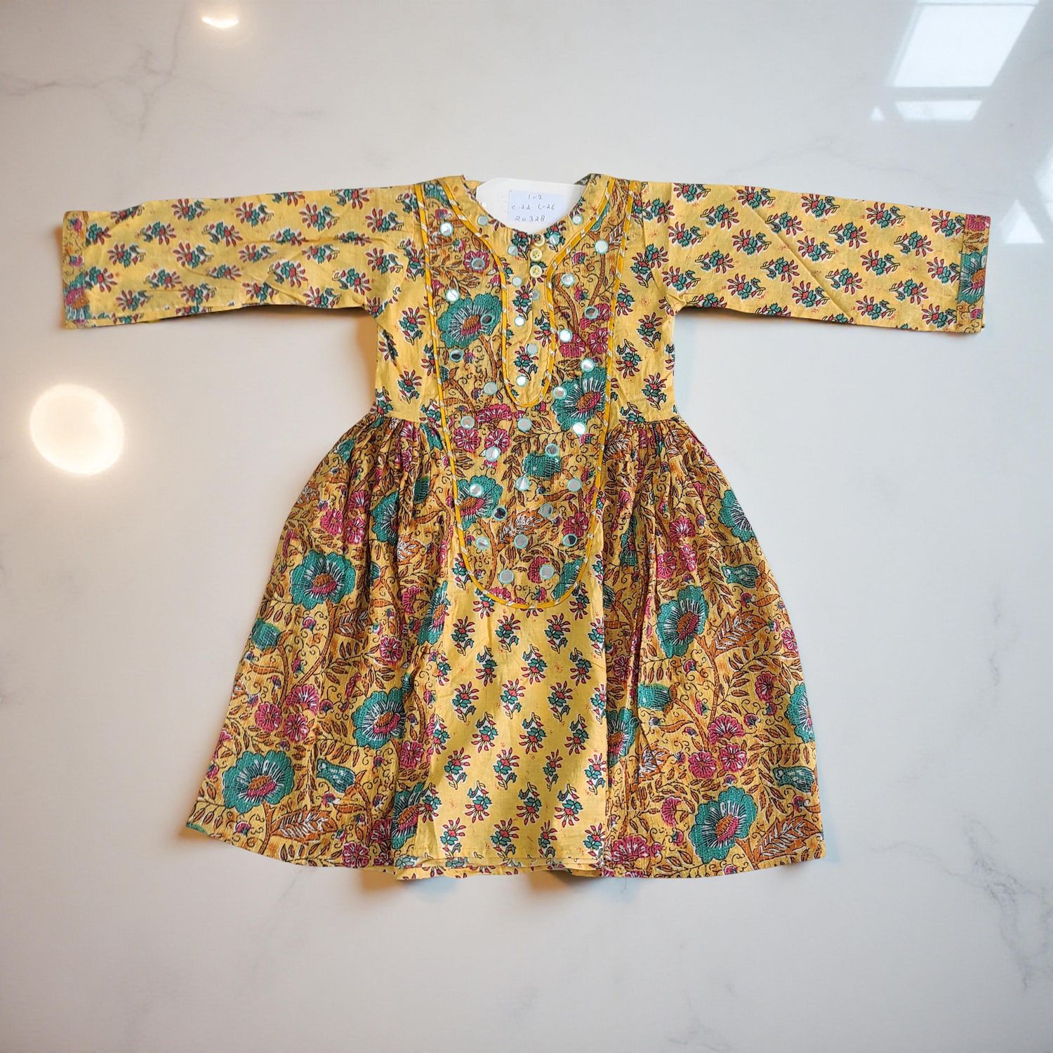 1-2 Year Suf Printed Cotton Girls Dress 26" Long Jalabiya