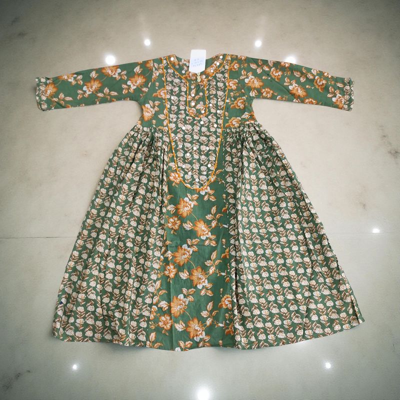 8-9 Year Suf Printed Cotton Girls Dress 42" Long Jalabiya