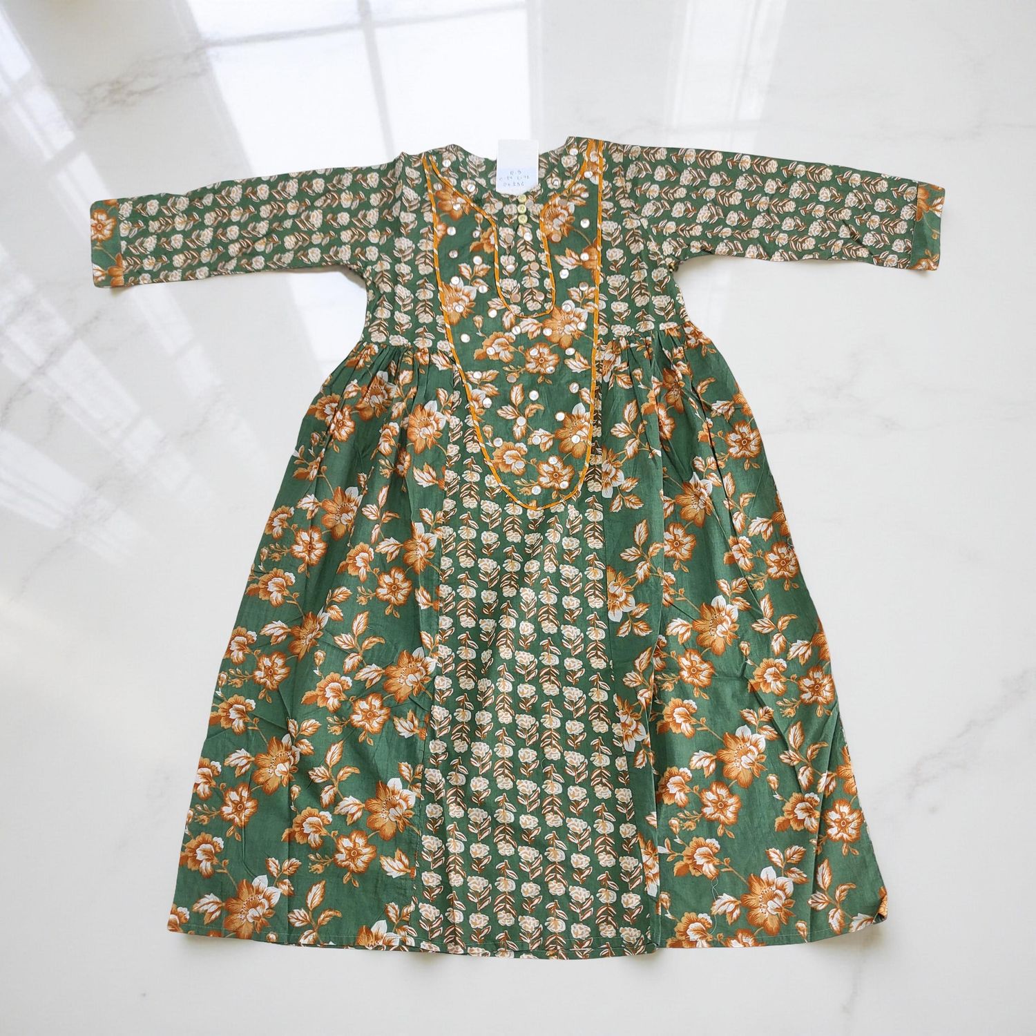 8-9 Year Suf Printed Cotton Girls Dress 42" Long Jalabiya