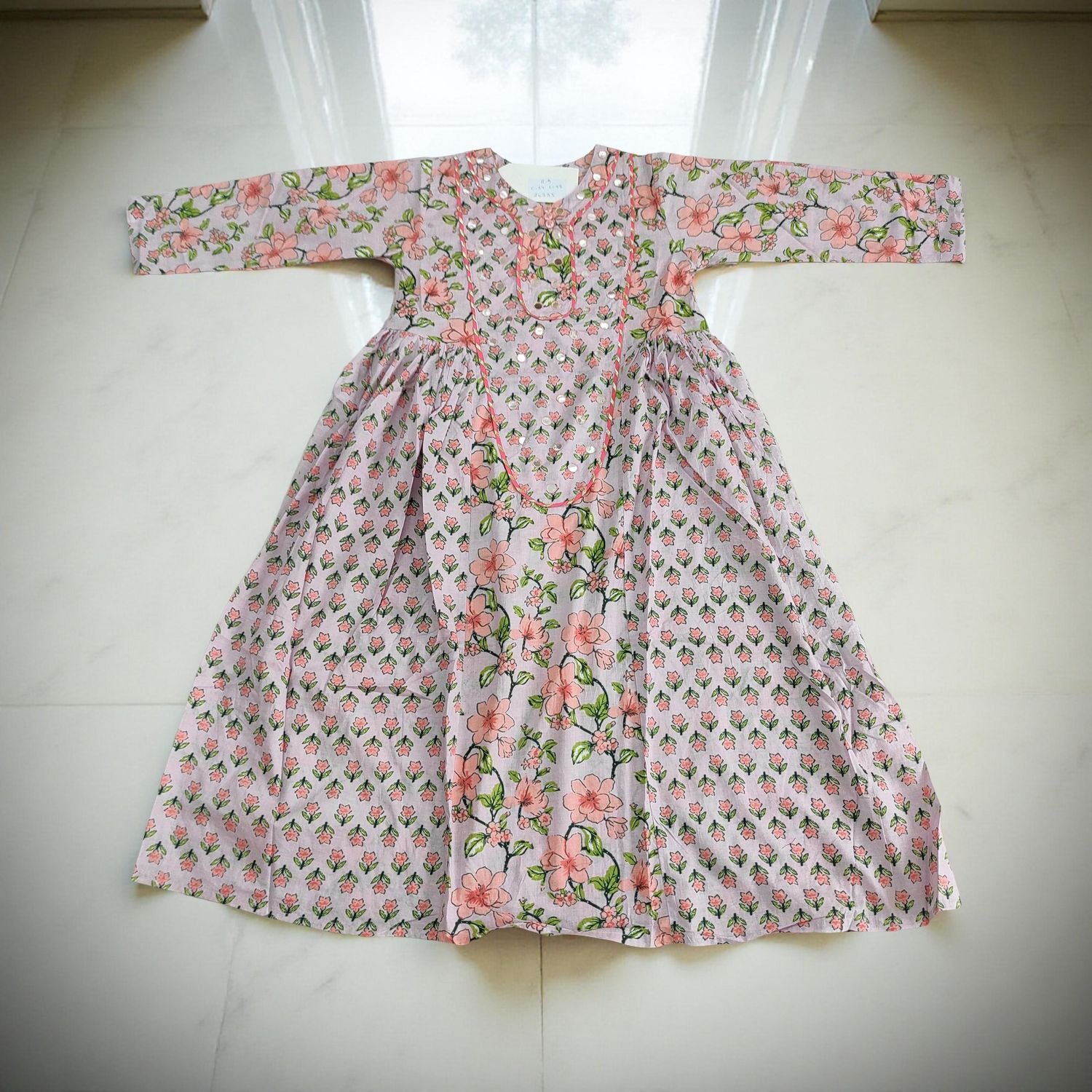 8-9 Year Suf Printed Cotton Girls Dress 42" Long Jalabiya