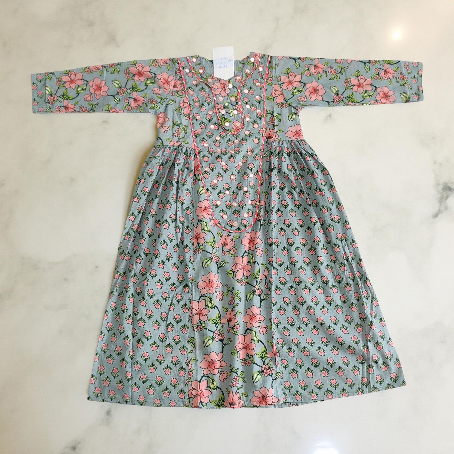 6-7 Year Suf Printed Cotton Girls Dress 38" Long Jalabiya