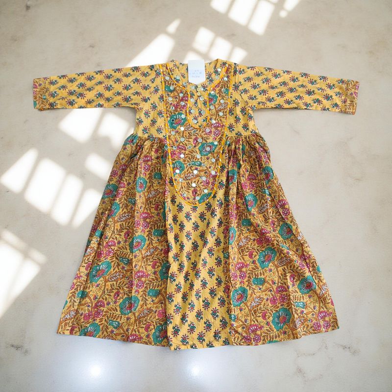 6-7 Year Suf Printed Cotton Girls Dress 38" Long Jalabiya