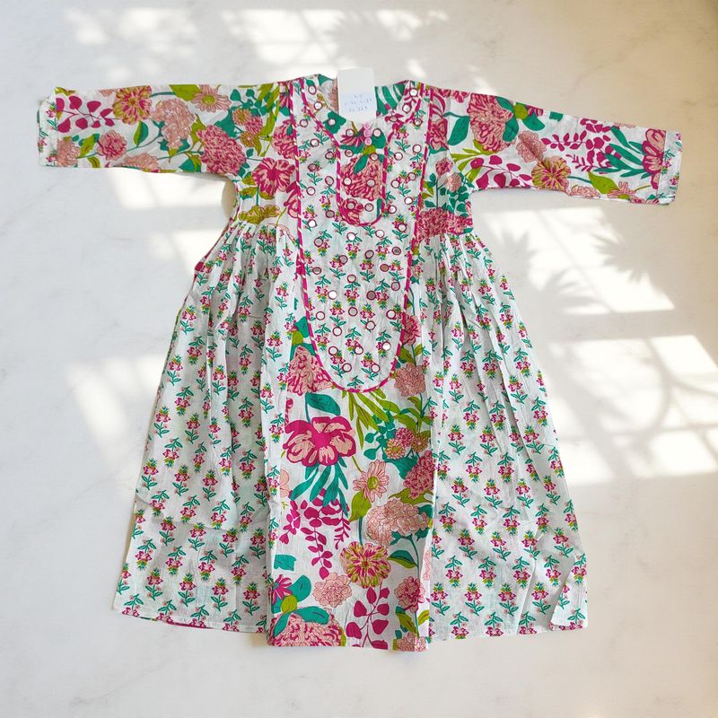 4-5 Year Suf Printed Cotton Girls Dress 34" Long Jalabiya