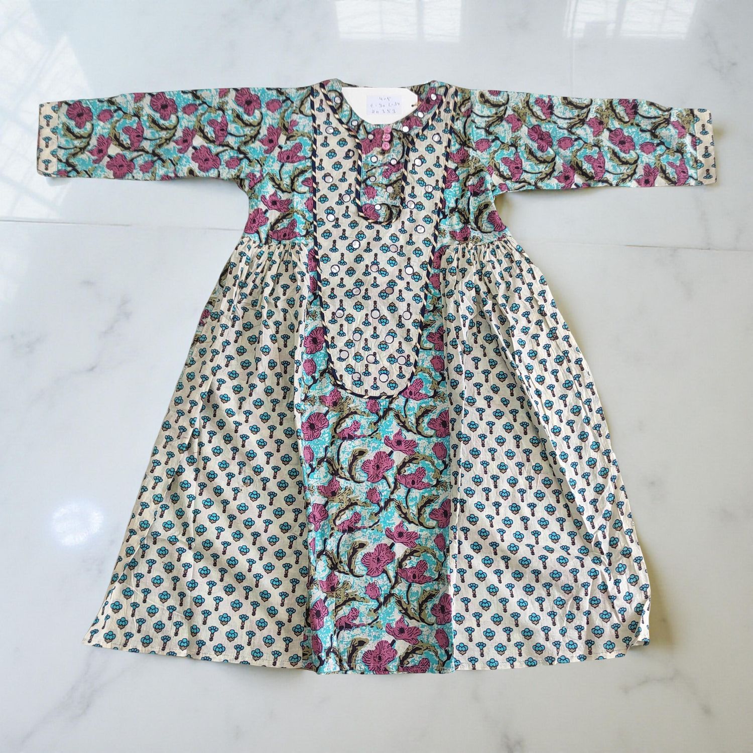 4-5 Year Suf Printed Cotton Girls Dress 34" Long Jalabiya