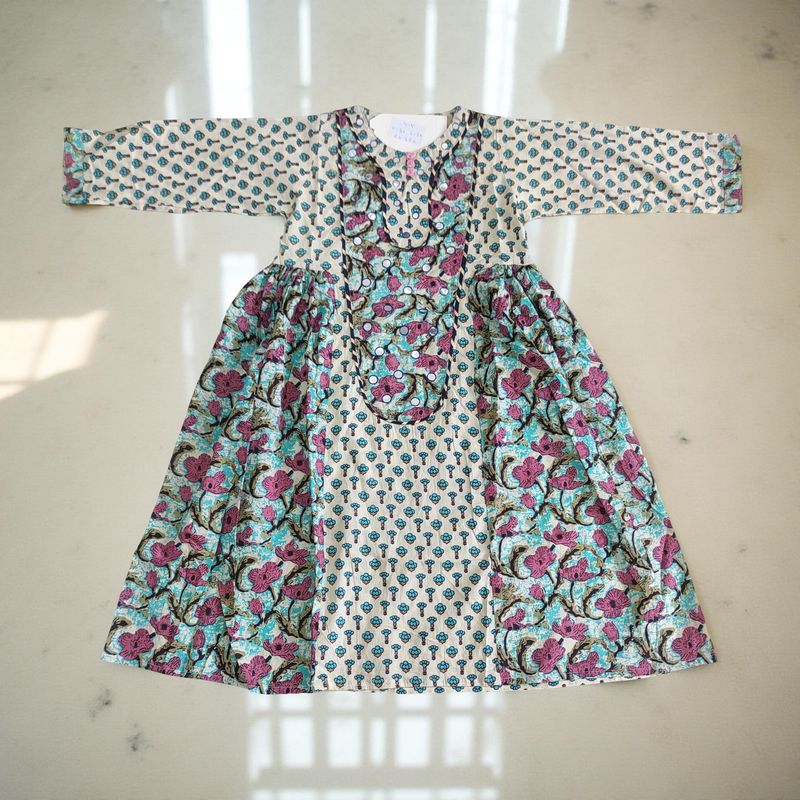 4-5 Year Suf Printed Cotton Girls Dress 34" Long Jalabiya