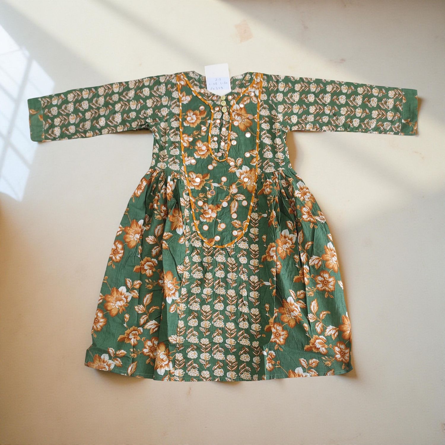 2-3  Year Suf Printed Cotton Dress 30'' Long Jalabiya