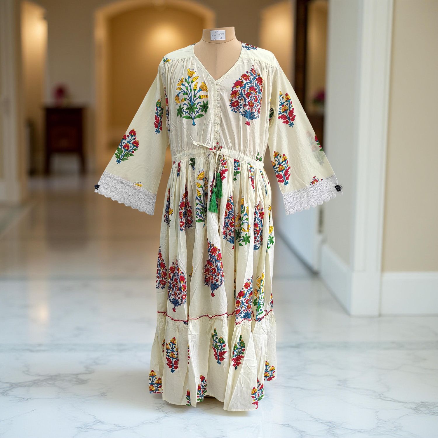 L/XL Ari Printed Cotton Dress 57" Long Jalabiya