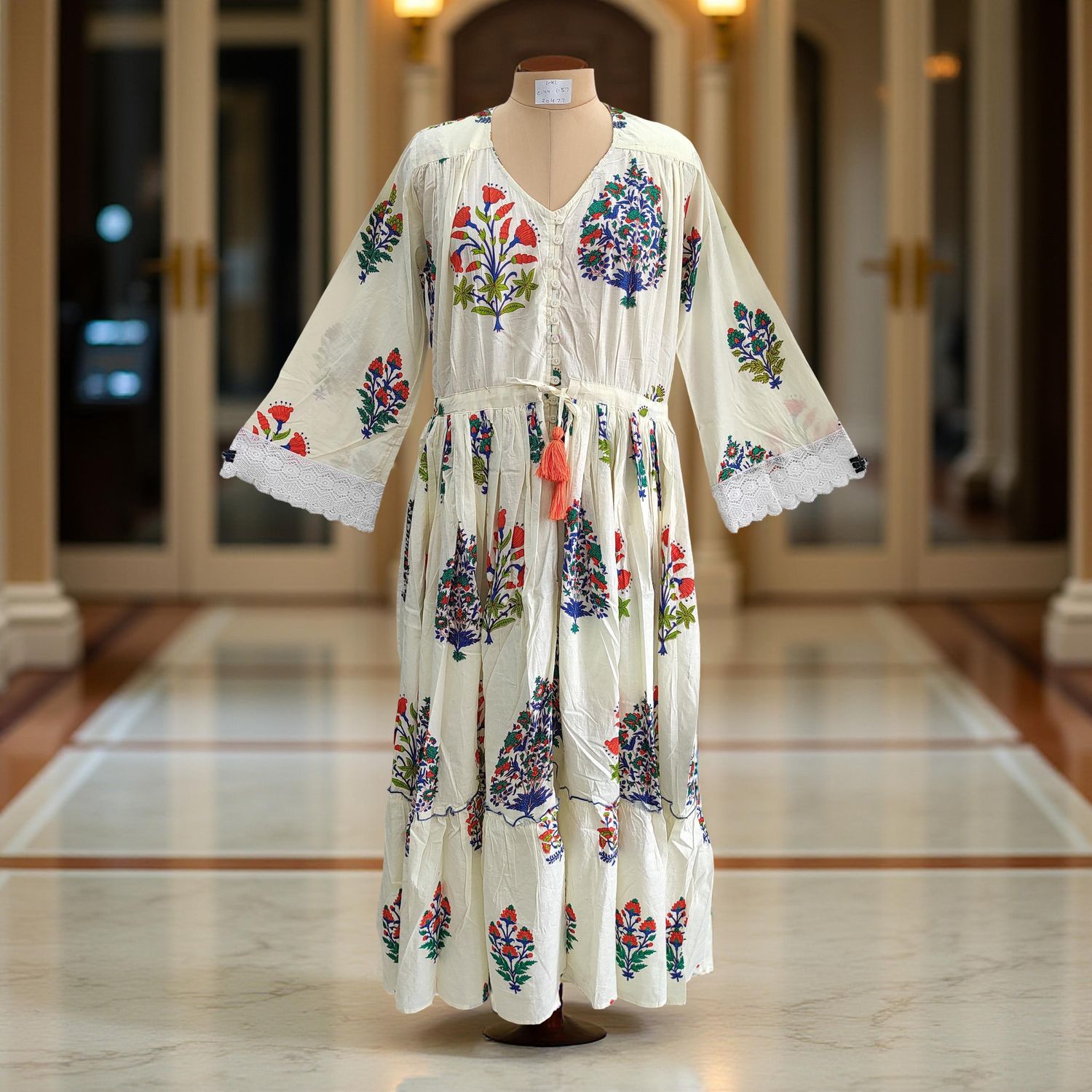 L/XL Ari Printed Cotton Dress 57" Long Jalabiya