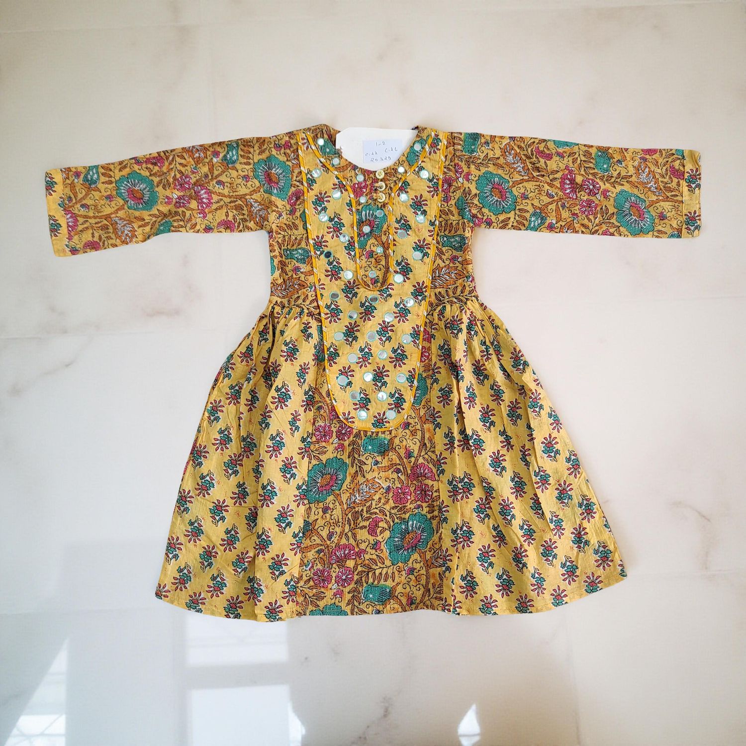 1-2 Year Suf Blue Printed Cotton Girls Dress 26'' Long Jalabiya