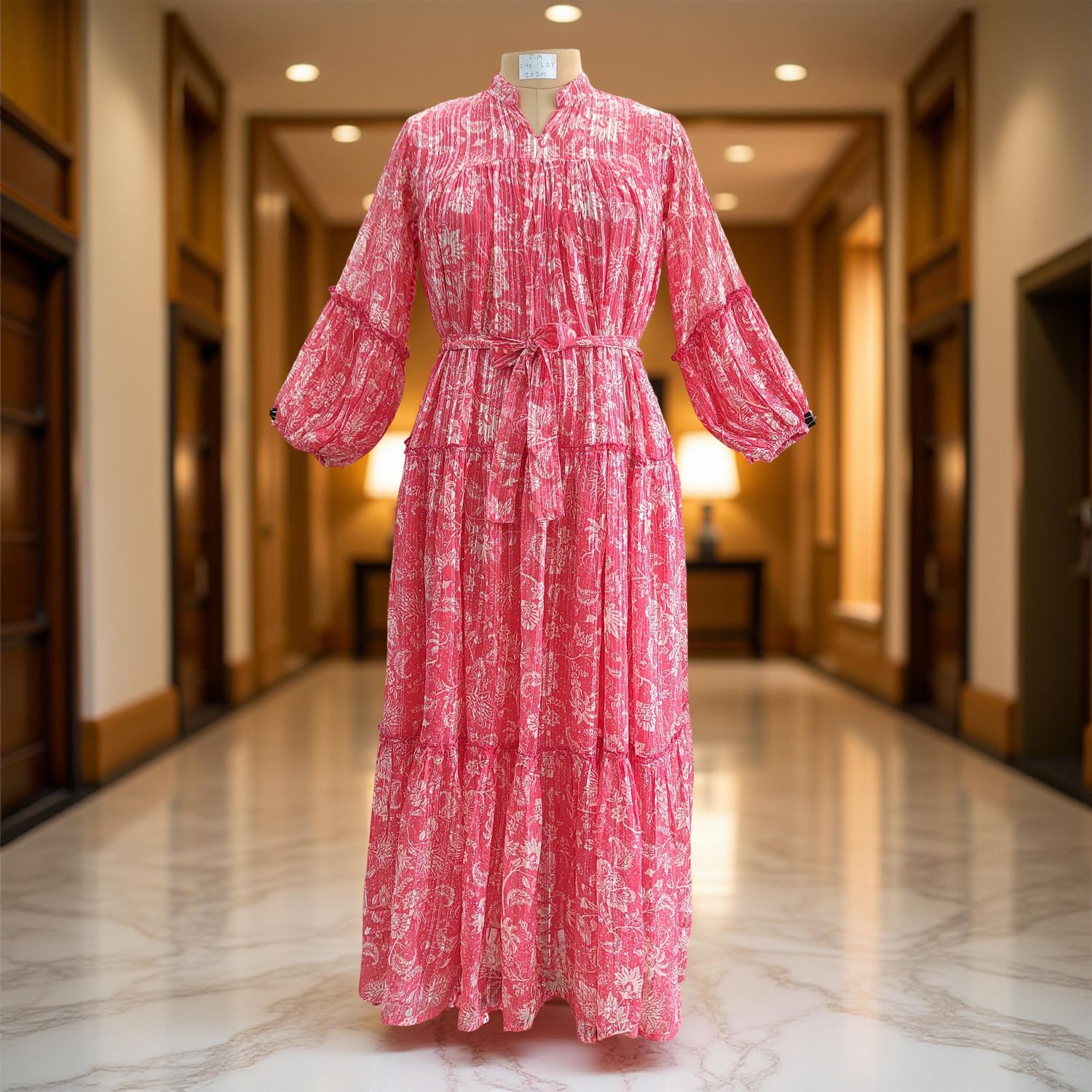 S/M Ziya Silk Crystal Printed Cotton Dress 57" Long Jalabiya