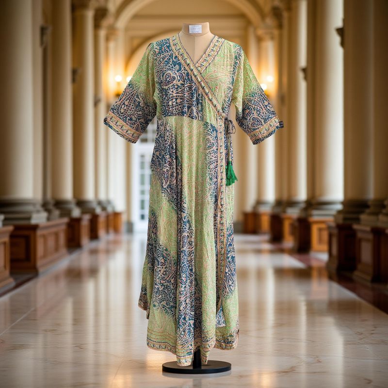 2XL/3XL Priam Printed Silk Crystal Dress 57" Long Jalabiya