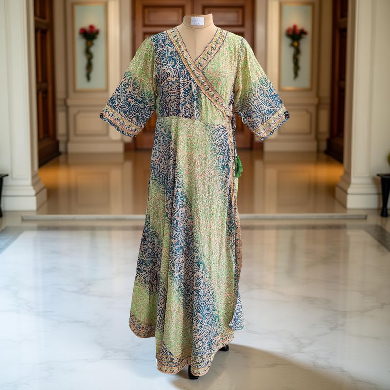 L/XL Priam Printed Silk Crystal Dress 57" Long Jalabiya