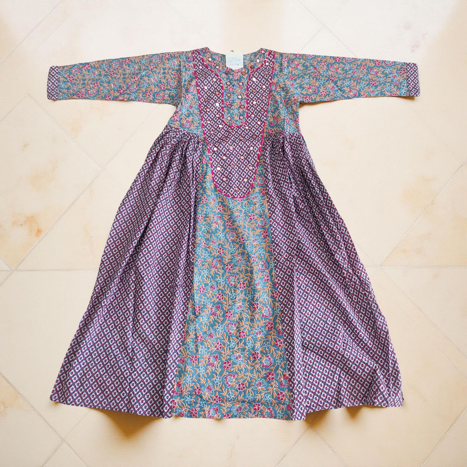 10-11 Year Suf Cotton Girls Dress 46" Long Jalabiya