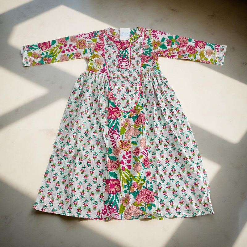 8-9 Year Suf Printed Cotton Girls Dress 42" Long Jalabiya