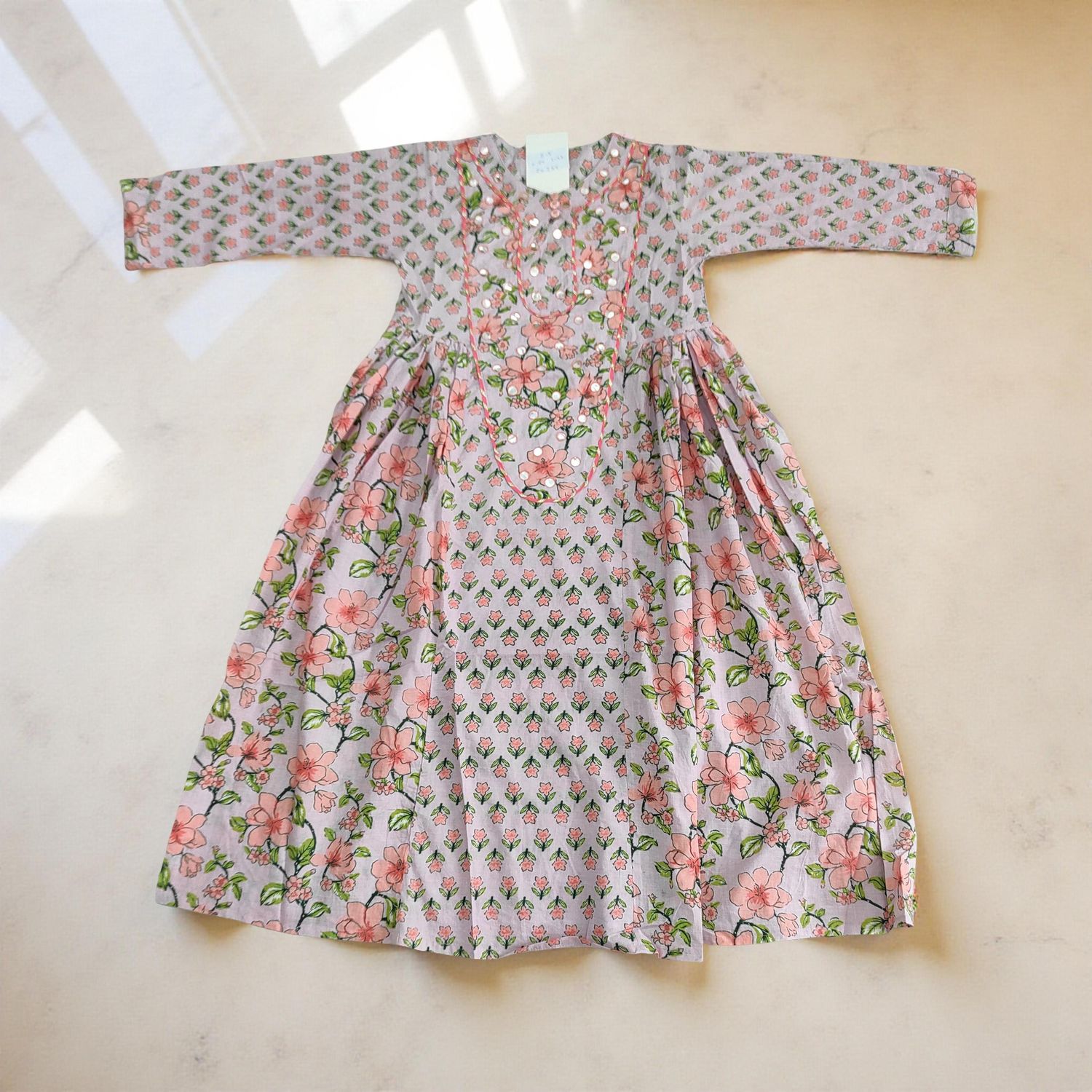 8-9 Year Suf Printed Cotton Girls Dress 42" Long Jalabiya