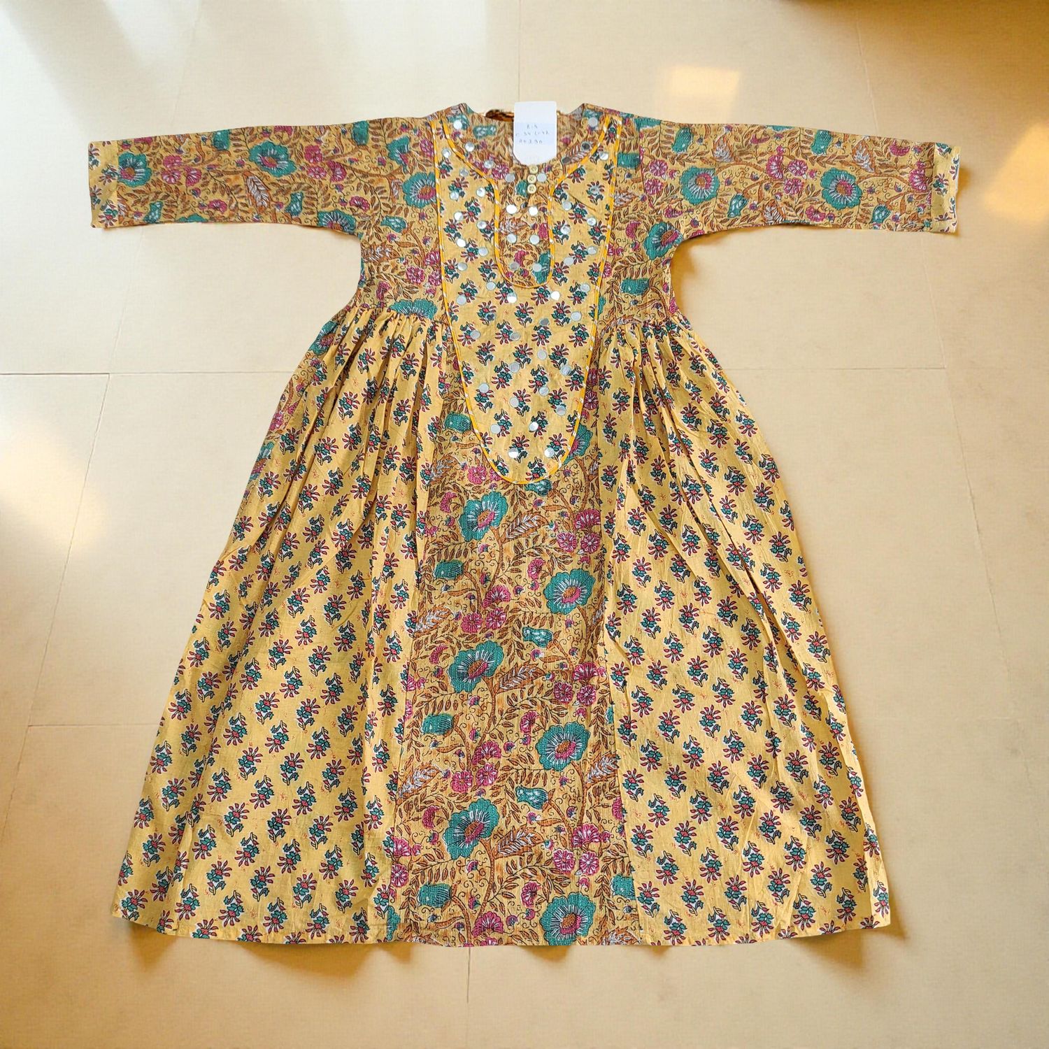8-9 Year Suf Printed Cotton Girls Dress 42" Long Jalabiya