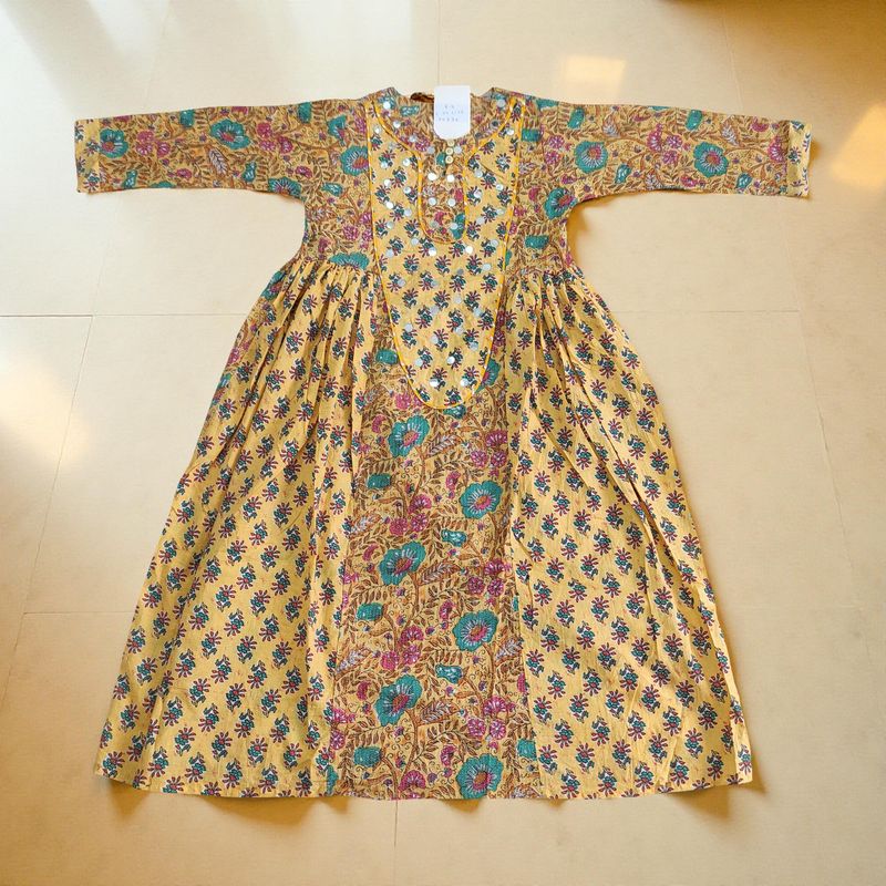 8-9 Year Suf Printed Cotton Girls Dress 42" Long Jalabiya