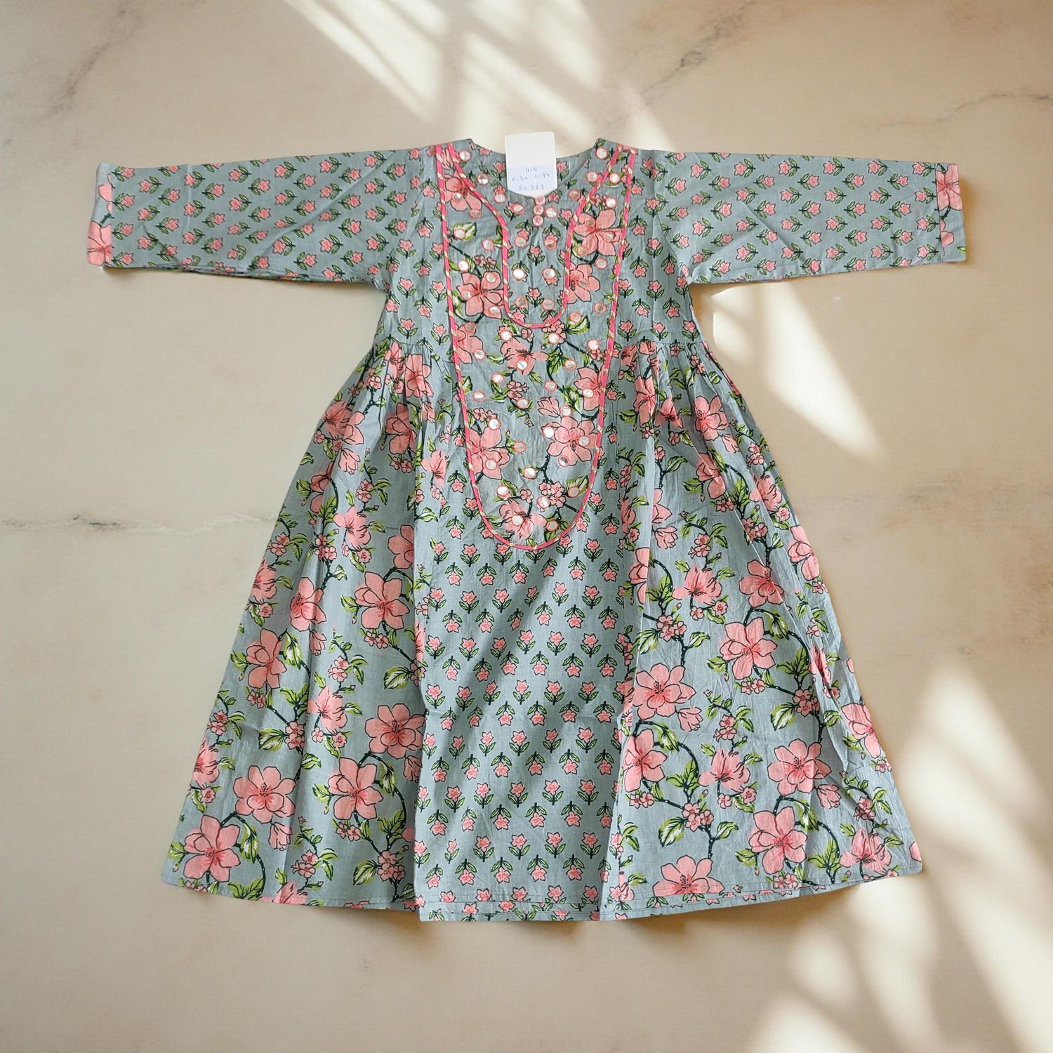 8-9 Year Suf Printed Cotton Girls Dress 42" Long Jalabiya