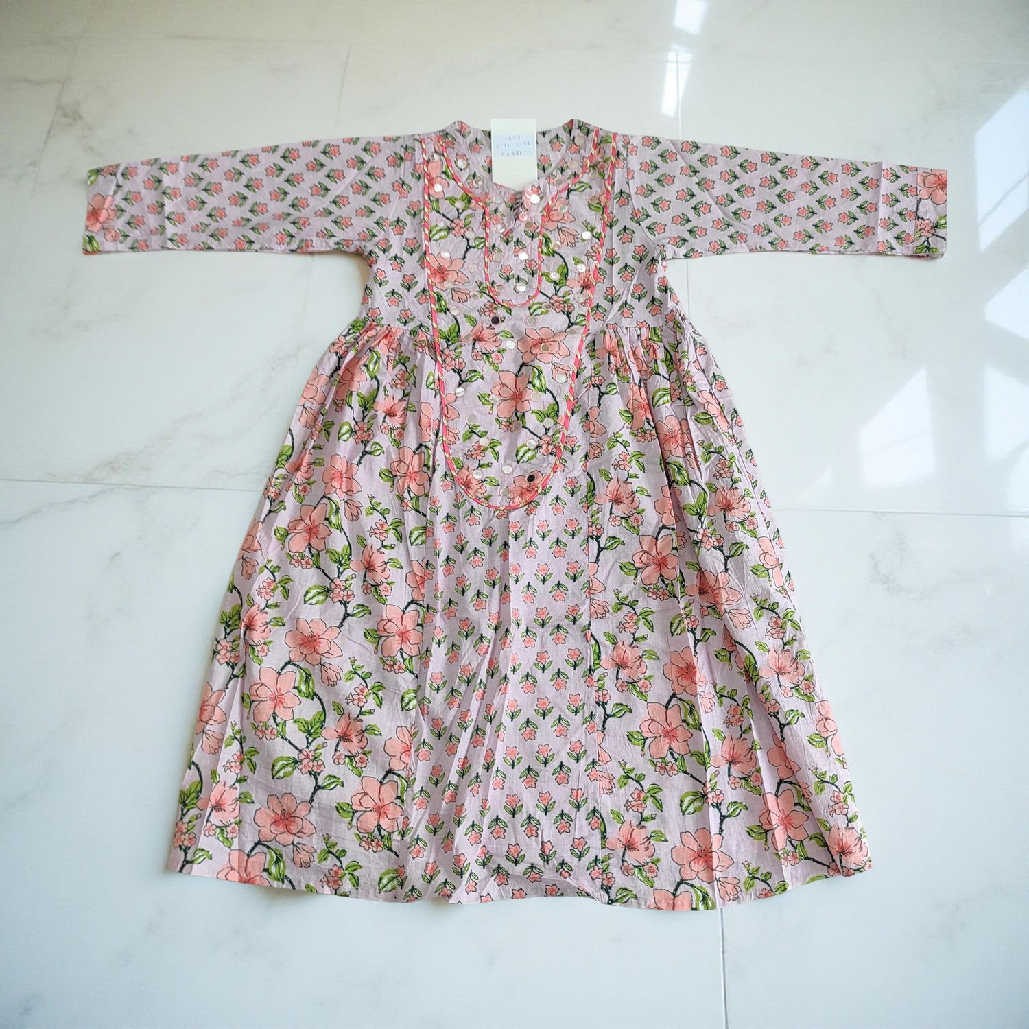 6-7 Year Suf Printed Cotton Girls Dress 38" Long Jalabiya