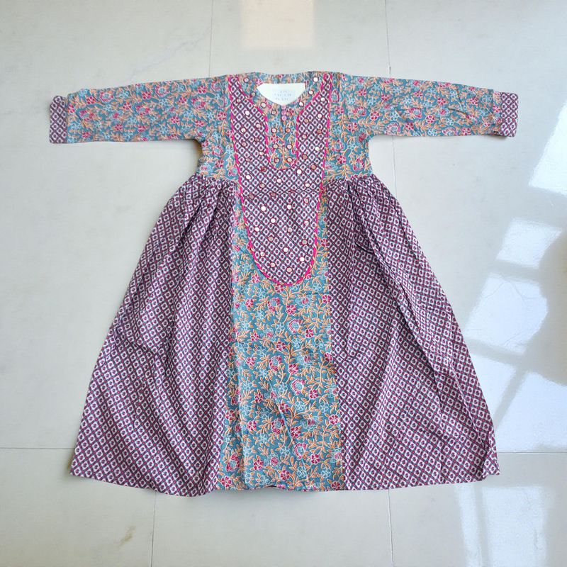 6-7 Year Suf Printed Cotton Girls Dress 38" Long Jalabiya