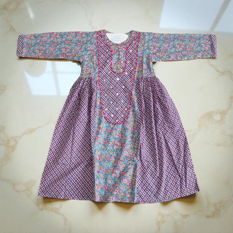 4-5 Year Suf Printed Cotton Girls Dress 34" Long Jalabiya