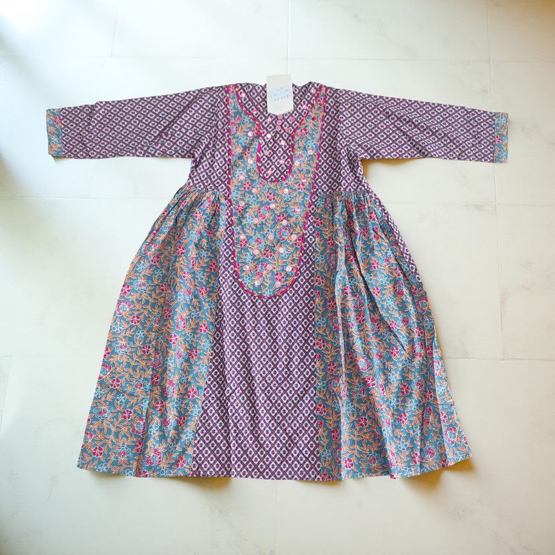 4-5 Year Suf Printed Cotton Girls Dress 34" Long Jalabiya