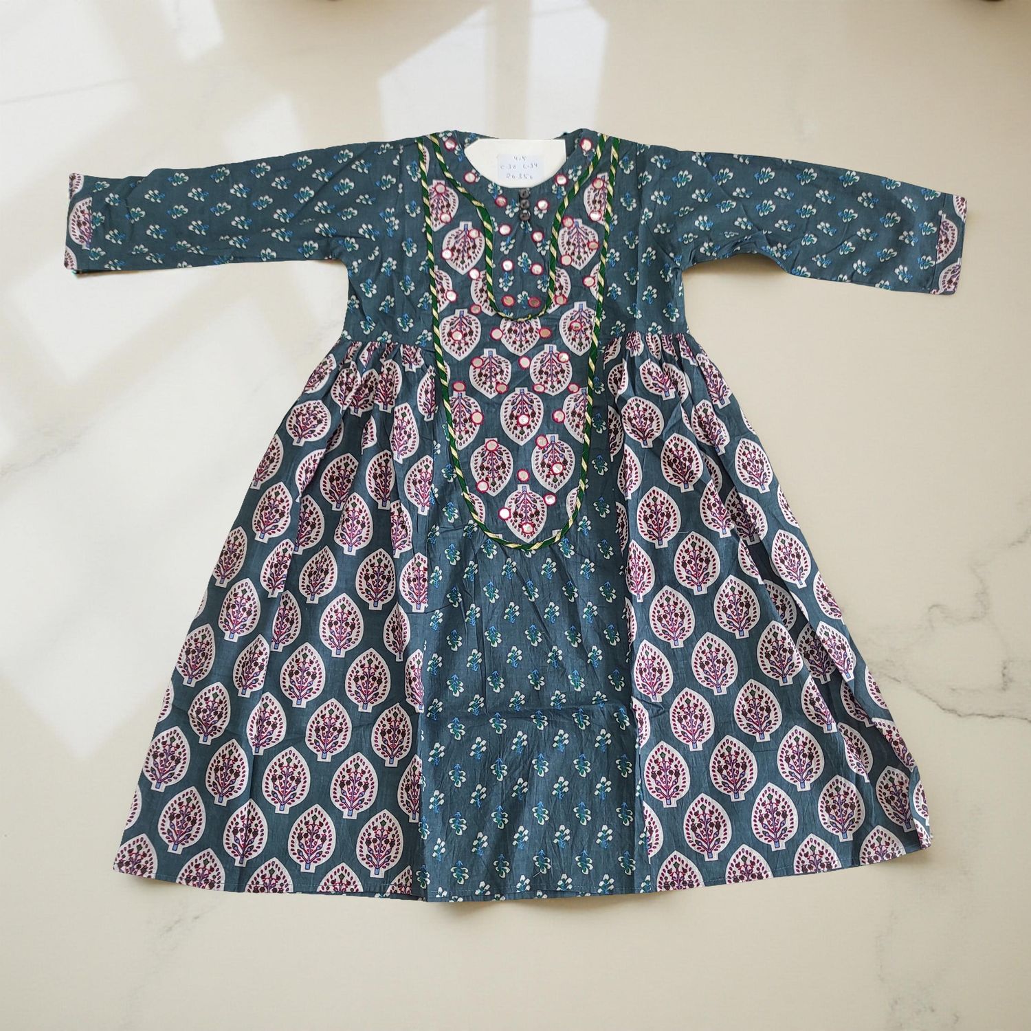 4-5 Year Suf Printed Cotton Girls Dress 34" Long Jalabiya