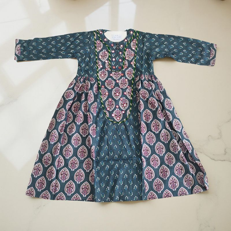 4-5 Year Suf Printed Cotton Girls Dress 34" Long Jalabiya
