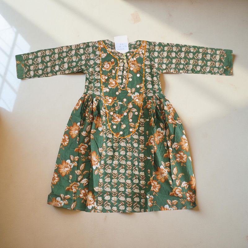 2-3  Year Suf Printed Cotton Dress 30'' Long Jalabiya