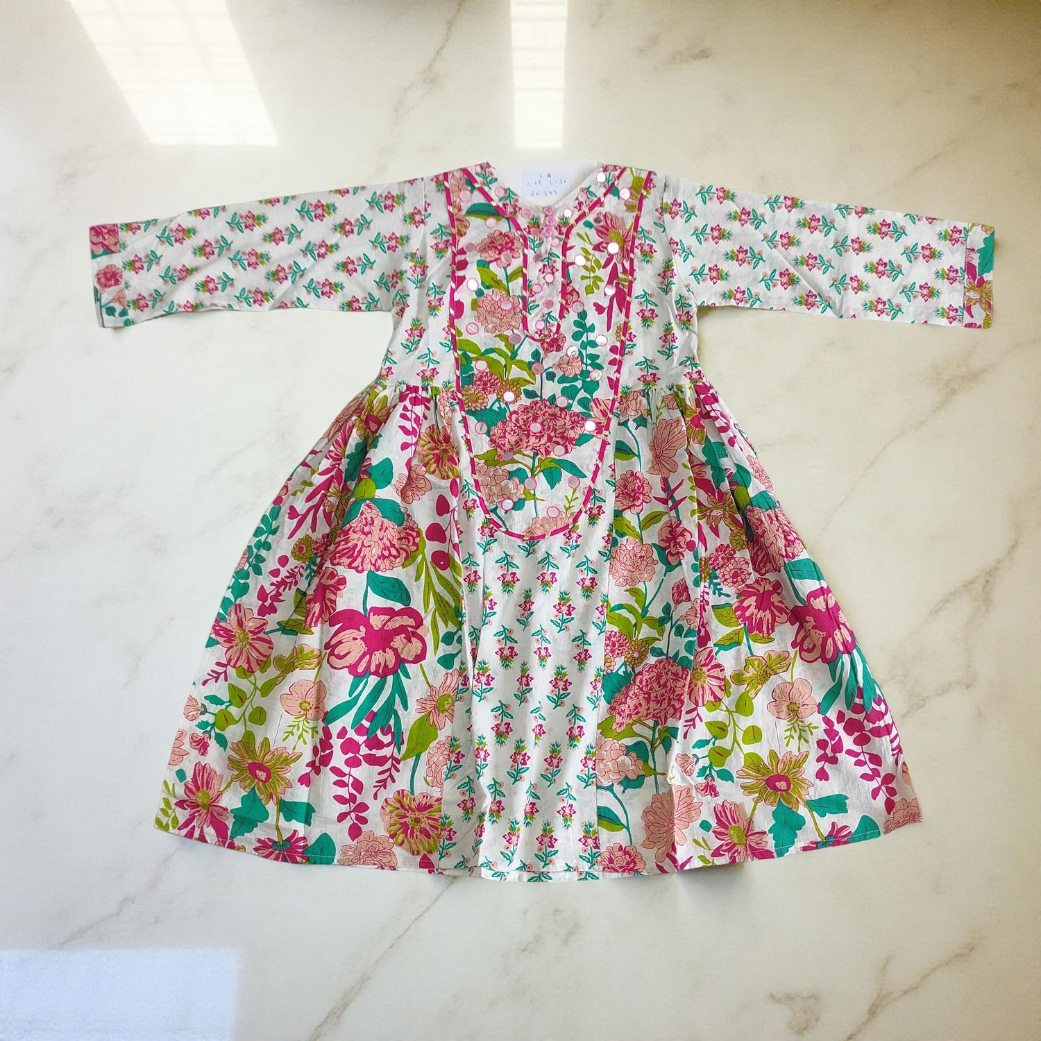 2-3  Year Suf Printed Cotton Dress 30'' Long Jalabiya