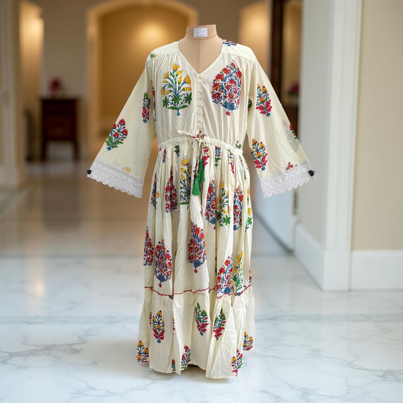 L/XL Ari Printed Cotton Dress 57" Long Jalabiya