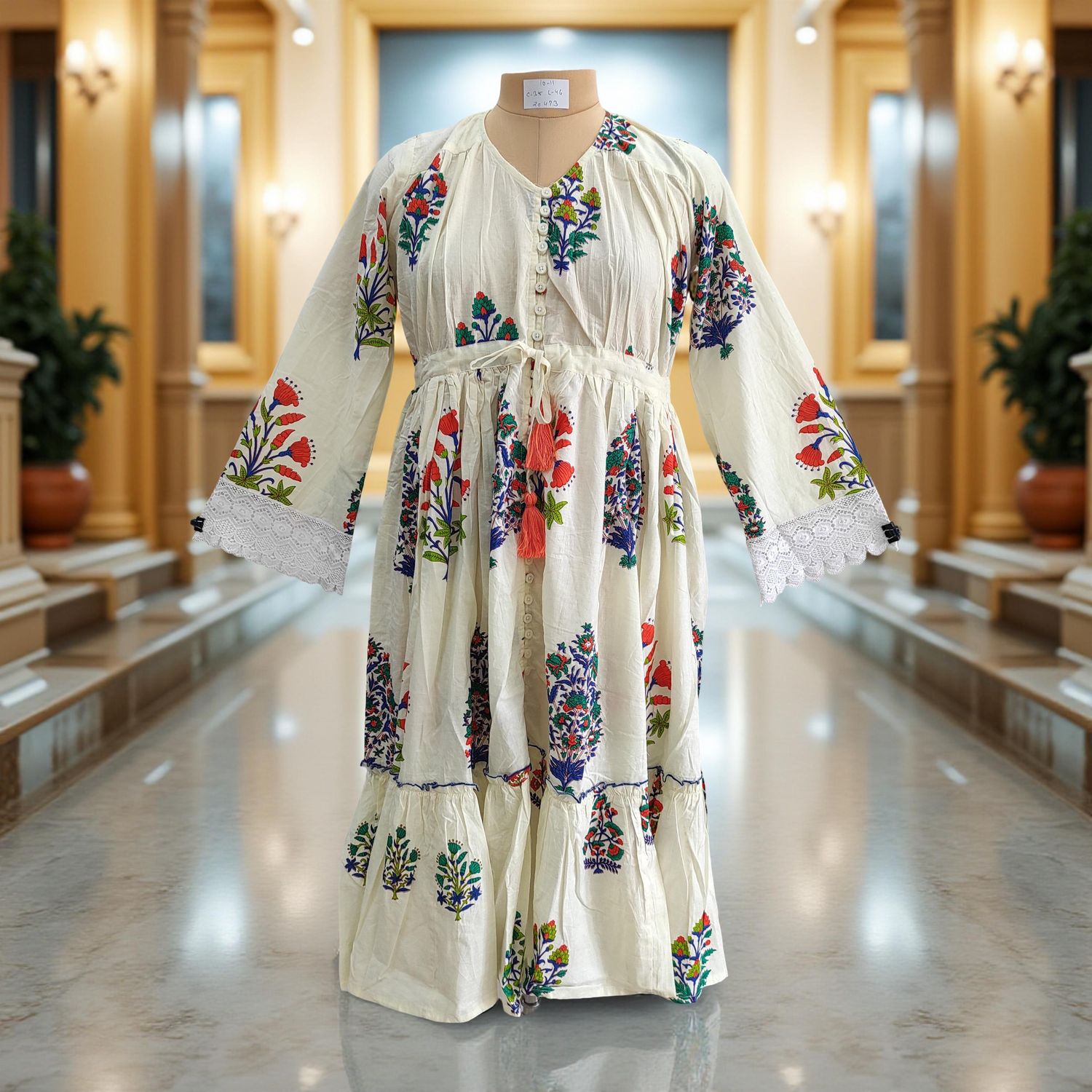 10-11 Year Ari Printed Cotton Girls Dress 46" Long Jalabiya