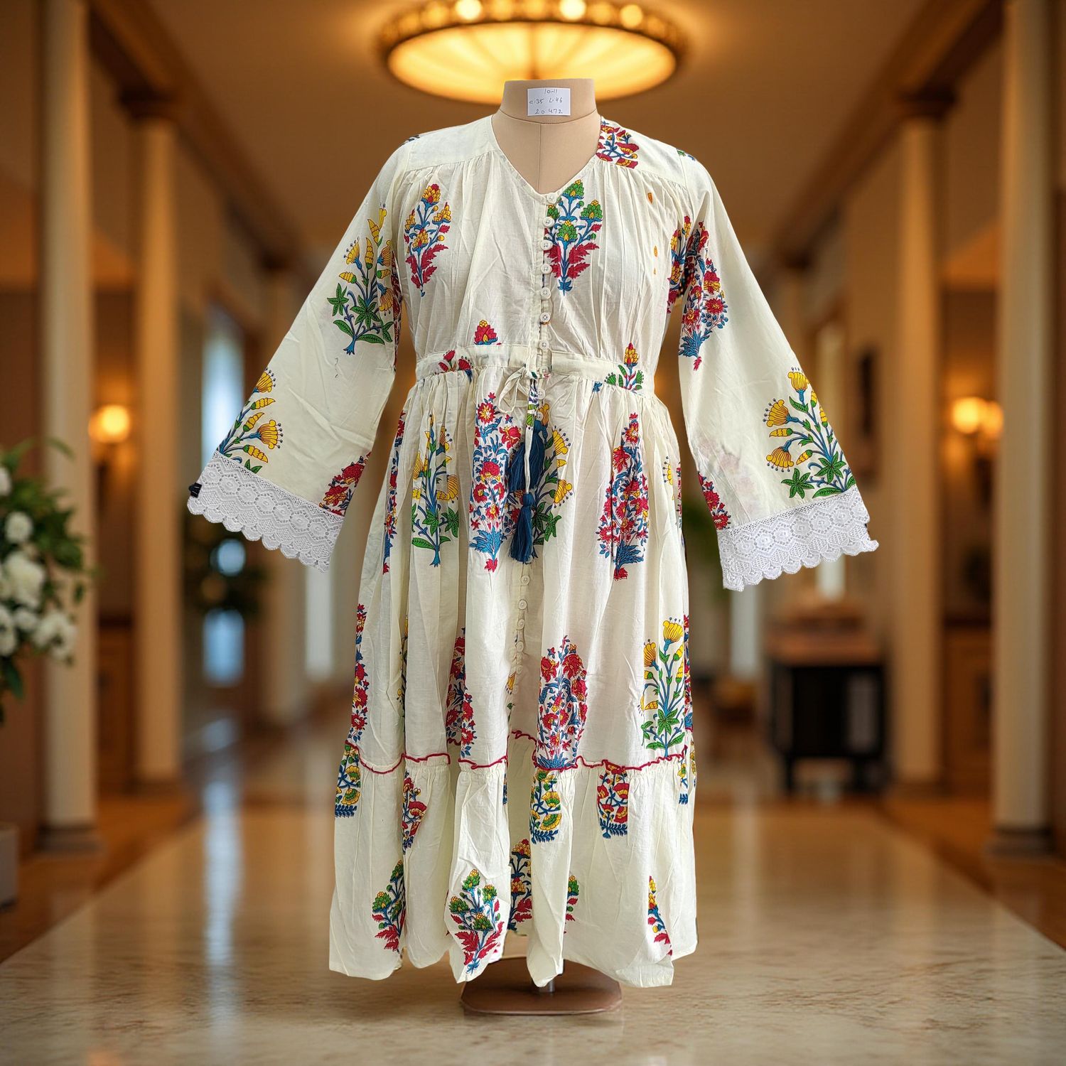 10-11 Year Ari Printed Cotton Girls Dress 46" Long Jalabiya