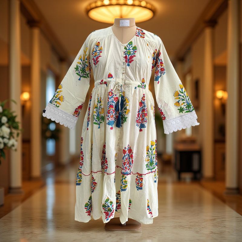 10-11 Year Ari Printed Cotton Girls Dress 46" Long Jalabiya