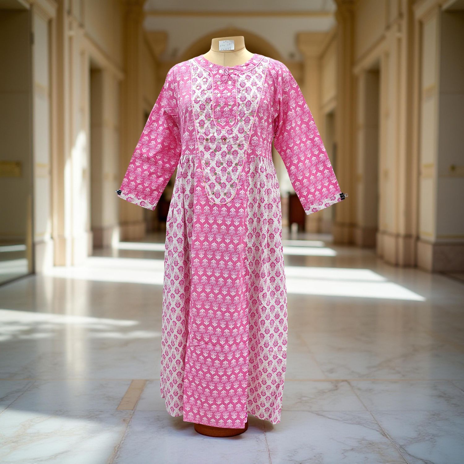 L-XL  Suf Printed Cotton Dress 57"Long Sleeves Jalabiya