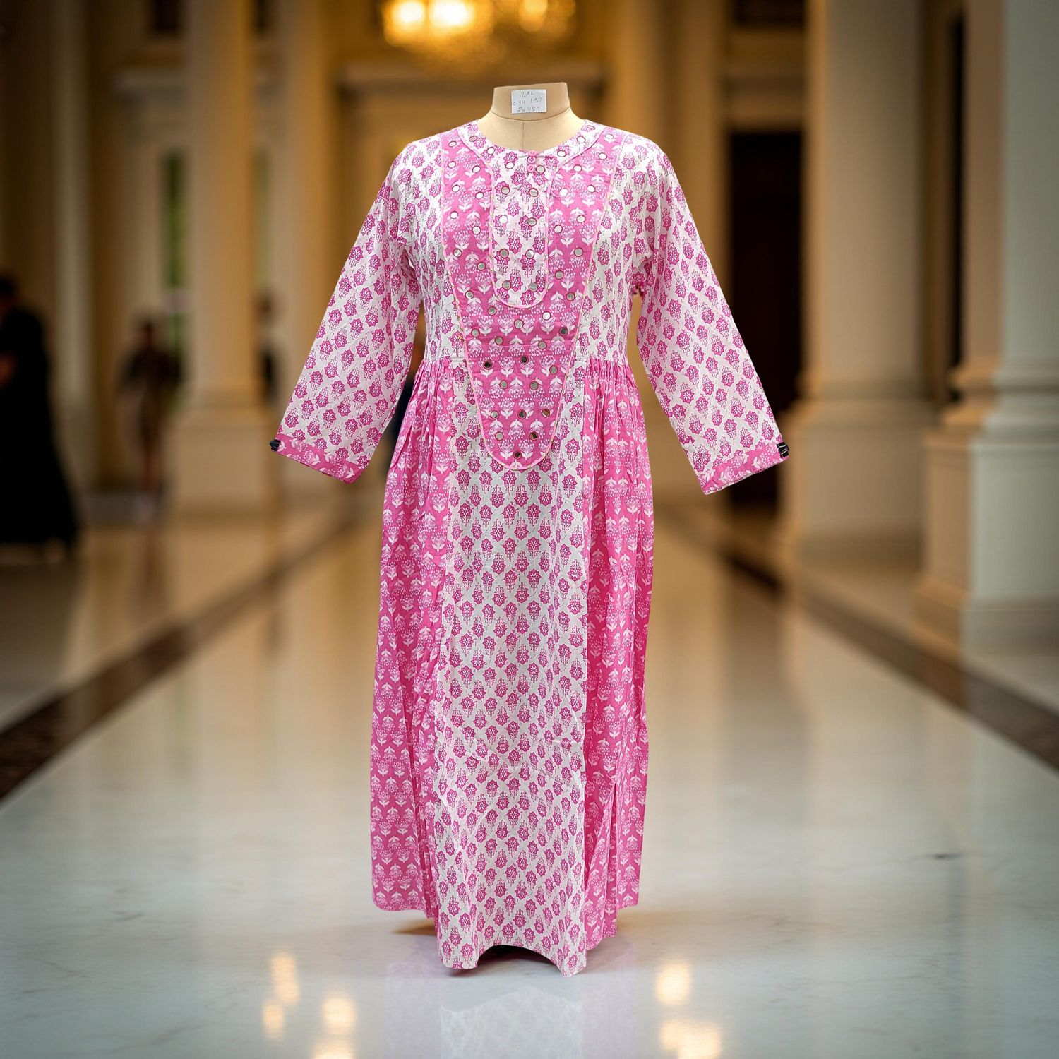 L-XL  Suf Printed Cotton Dress 57"Long Sleeves Jalabiya