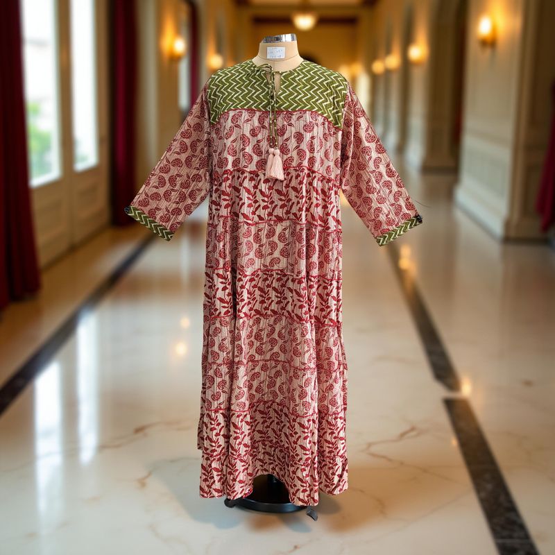 L/XL Hafsa Printed Cotton Dress 57" Long Jalabiya