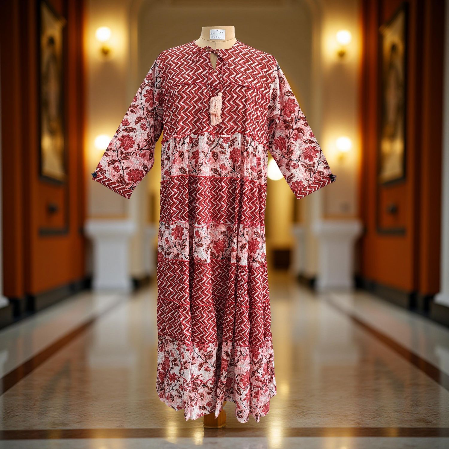 L/XL Hafsa Printed Cotton Dress 57" Long Jalabiya