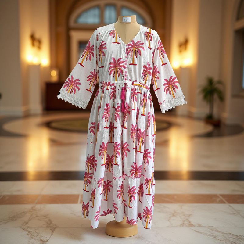 L/XL Ari Printed Cotton Dress 57" Long Jalabiya