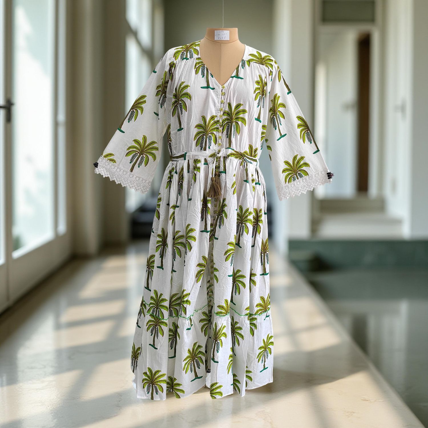 L/XL Ari Printed Cotton Dress 57" Long Jalabiya