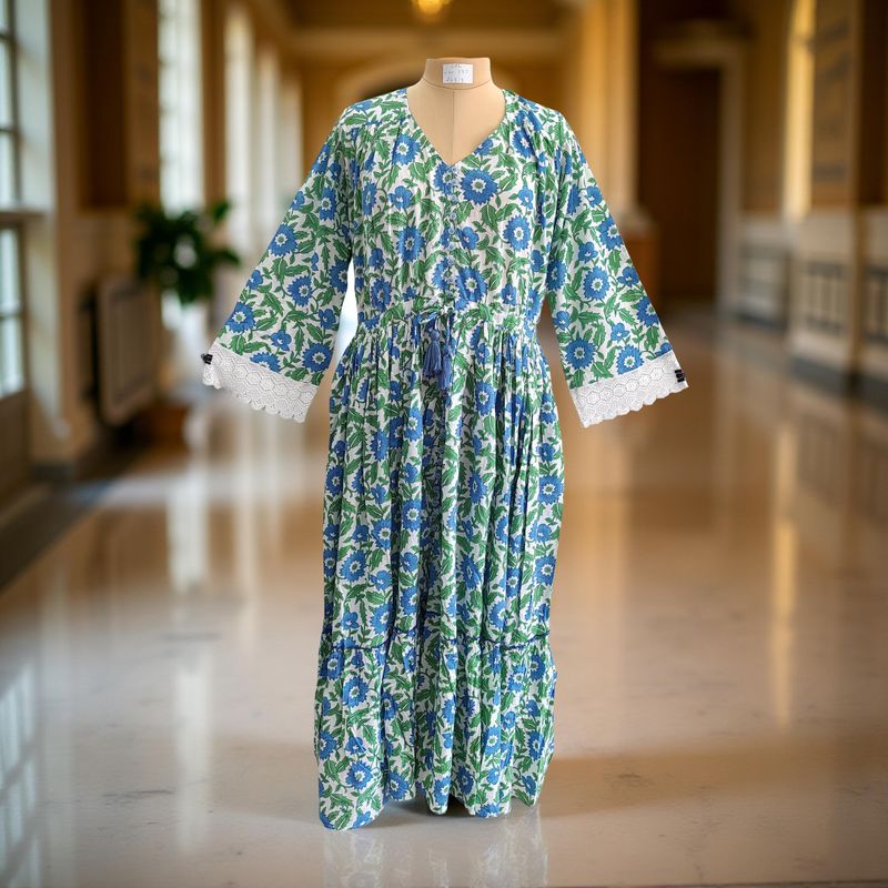 L/XL Ari Printed Cotton Dress 57" Long Jalabiya