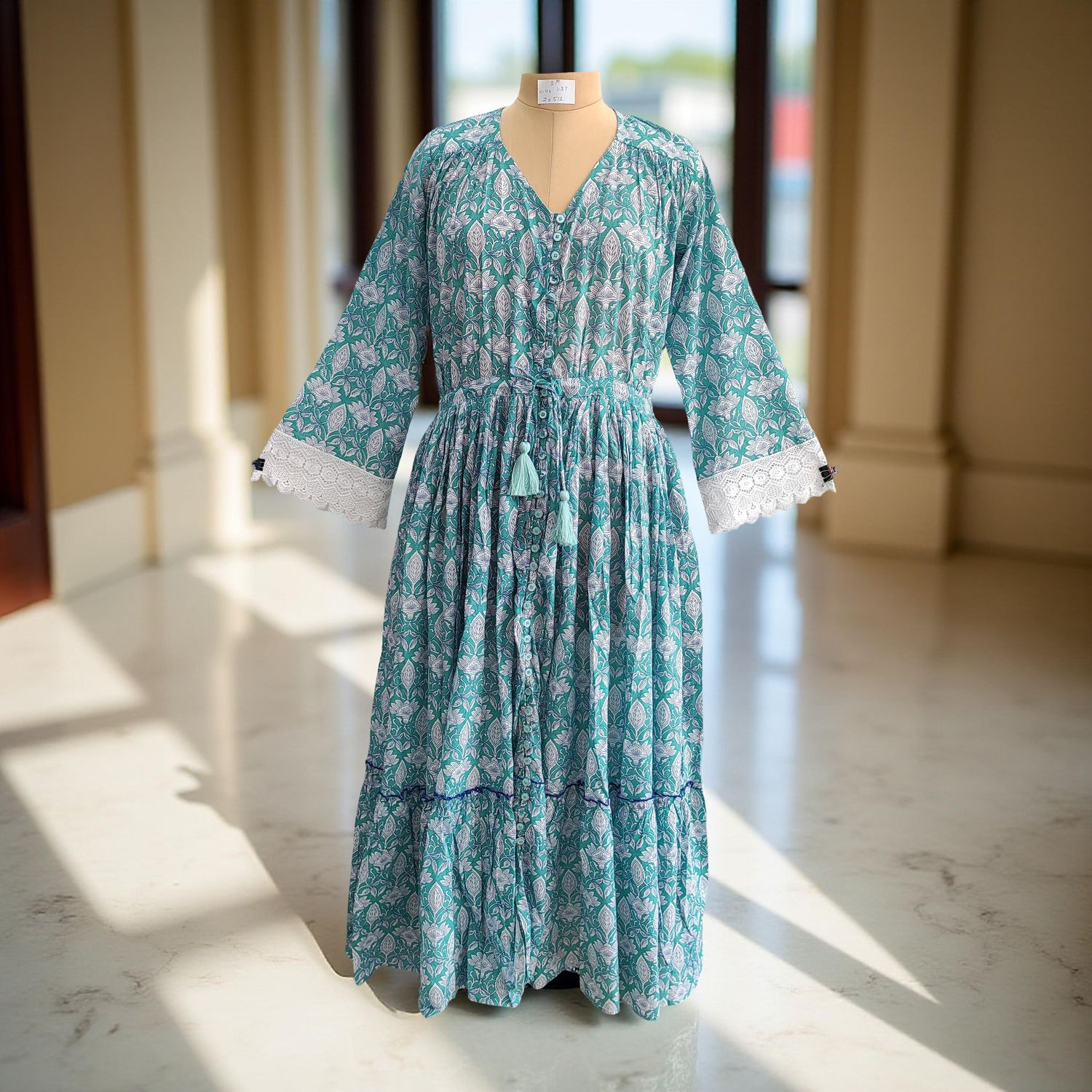 S/M Ari Printed Cotton Dress 57" Long Jalabiya