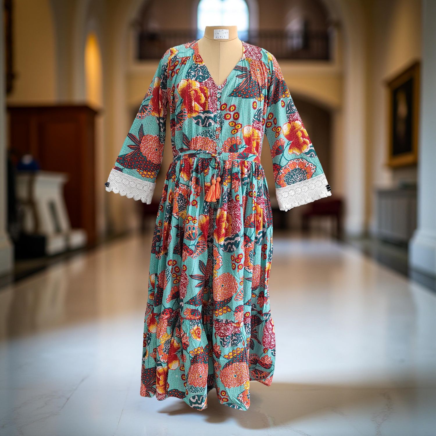 S/M Ari Printed Cotton Dress 57" Long Jalabiya