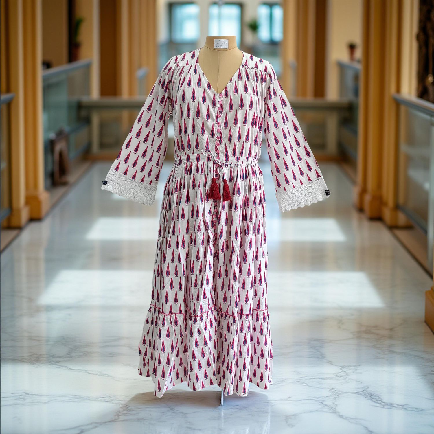 S/M Ari Printed Cotton Dress 57" Long Jalabiya