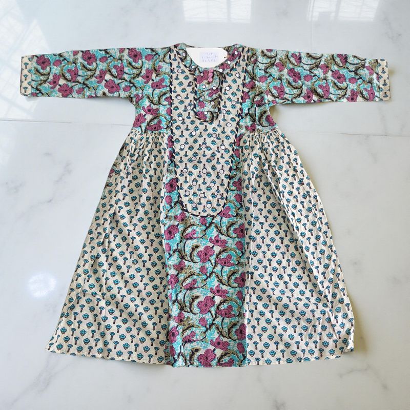 8-9 Year Suf Printed Cotton Girls Dress 42" Long Jalabiya