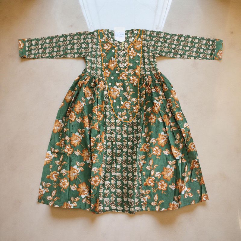 6-7 Year Suf Printed Cotton Girls Dress 38" Long Jalabiya