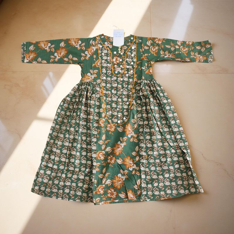 4-5 Year Suf Printed Cotton Girls Dress 34" Long Jalabiya