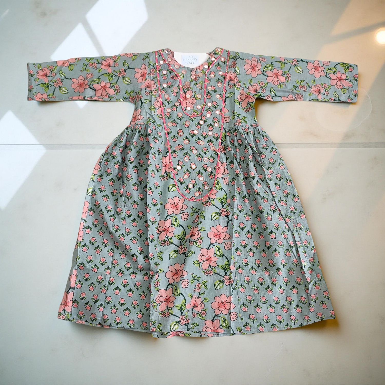 4-5 Year Suf Printed Cotton Girls Dress 34" Long Jalabiya